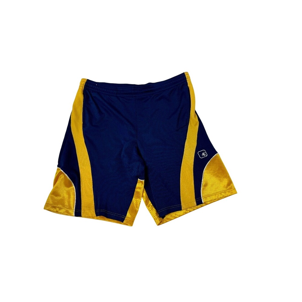 AND1 Mens Basketball Shorts Large Navy Blue Yellow Colorblock Mesh Athletic L